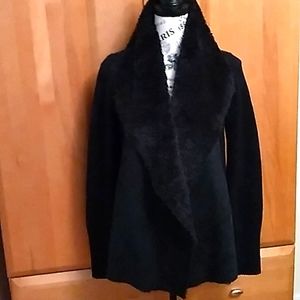 NWOT - H by Halston Faux Shearling and Sweater  Knit Open Front Cardigan - S